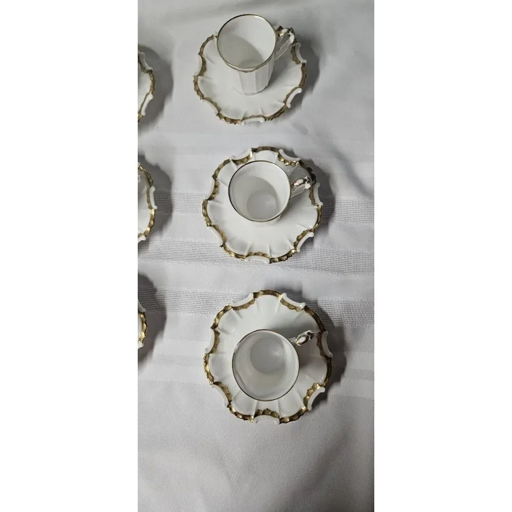 TV Limoges France La Cloche 6 setsTea Cups Saucers Fine‎ China Gold Rimmed